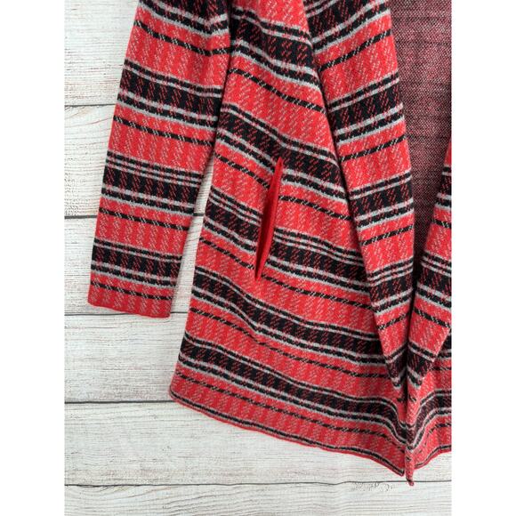 Field and Flower Striped Wool Open Front Cardigan Sweater Womens M Red Black - Picture 5 of 13